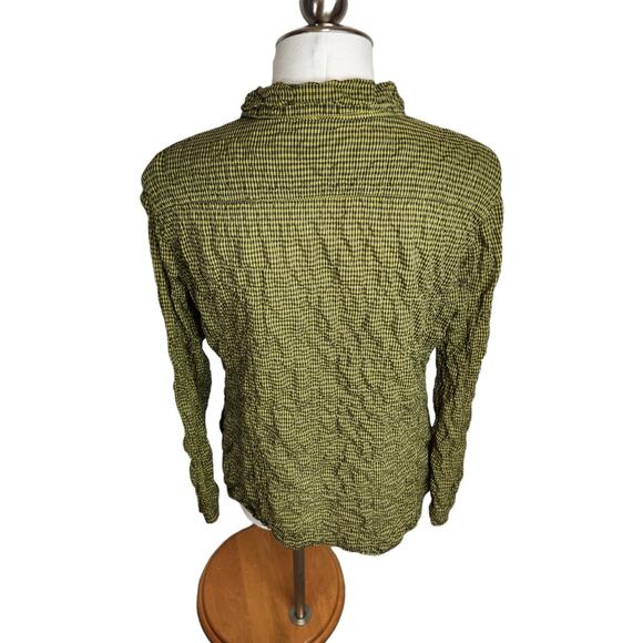 Cut Loose Womens Crinkle Collared Button Up Shirt Size Small Green Gingham Check - Picture 6 of 9